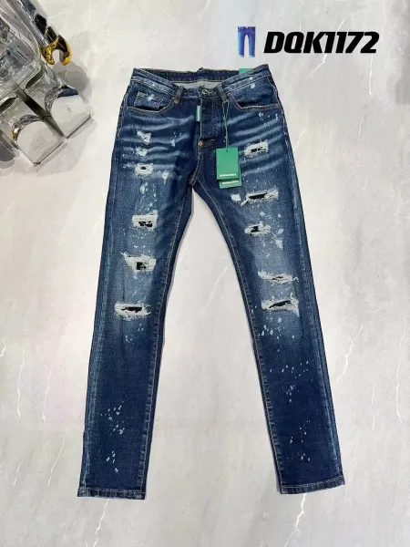 Dsquared2 Distressed Paint-Splatter Slim Fit Jeans Blue - 1