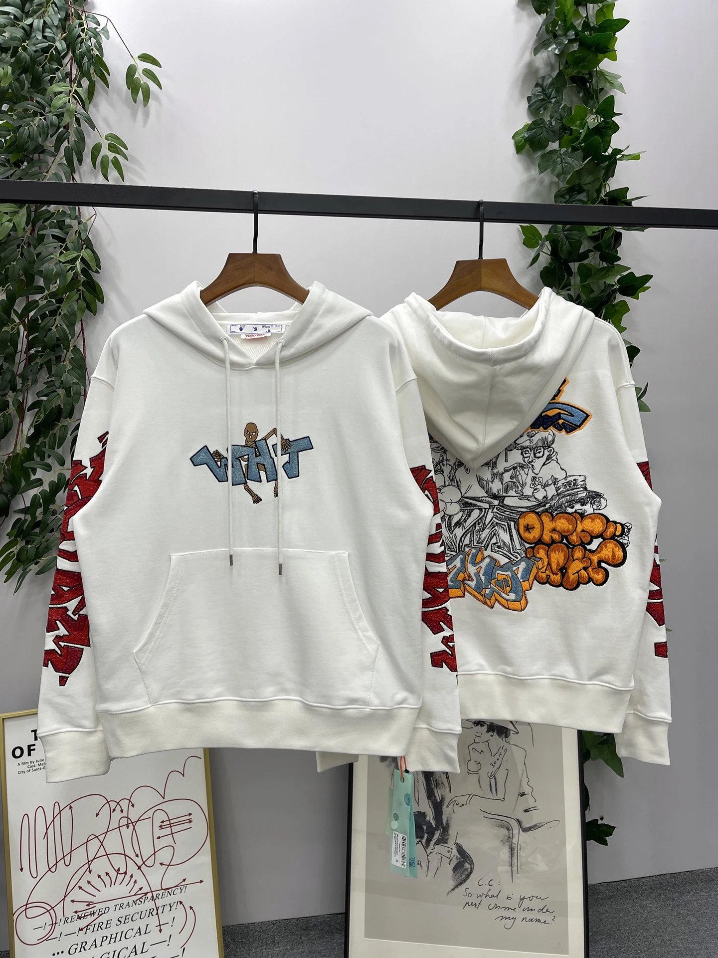 Off-White Hoodie Skeleton WHAT Graffiti White