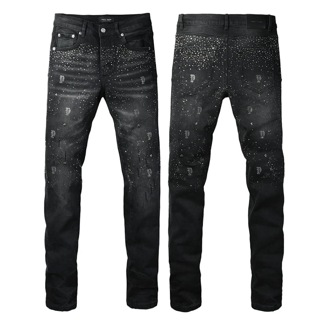 Black Denim Jeans with Rhinestone Embellishments