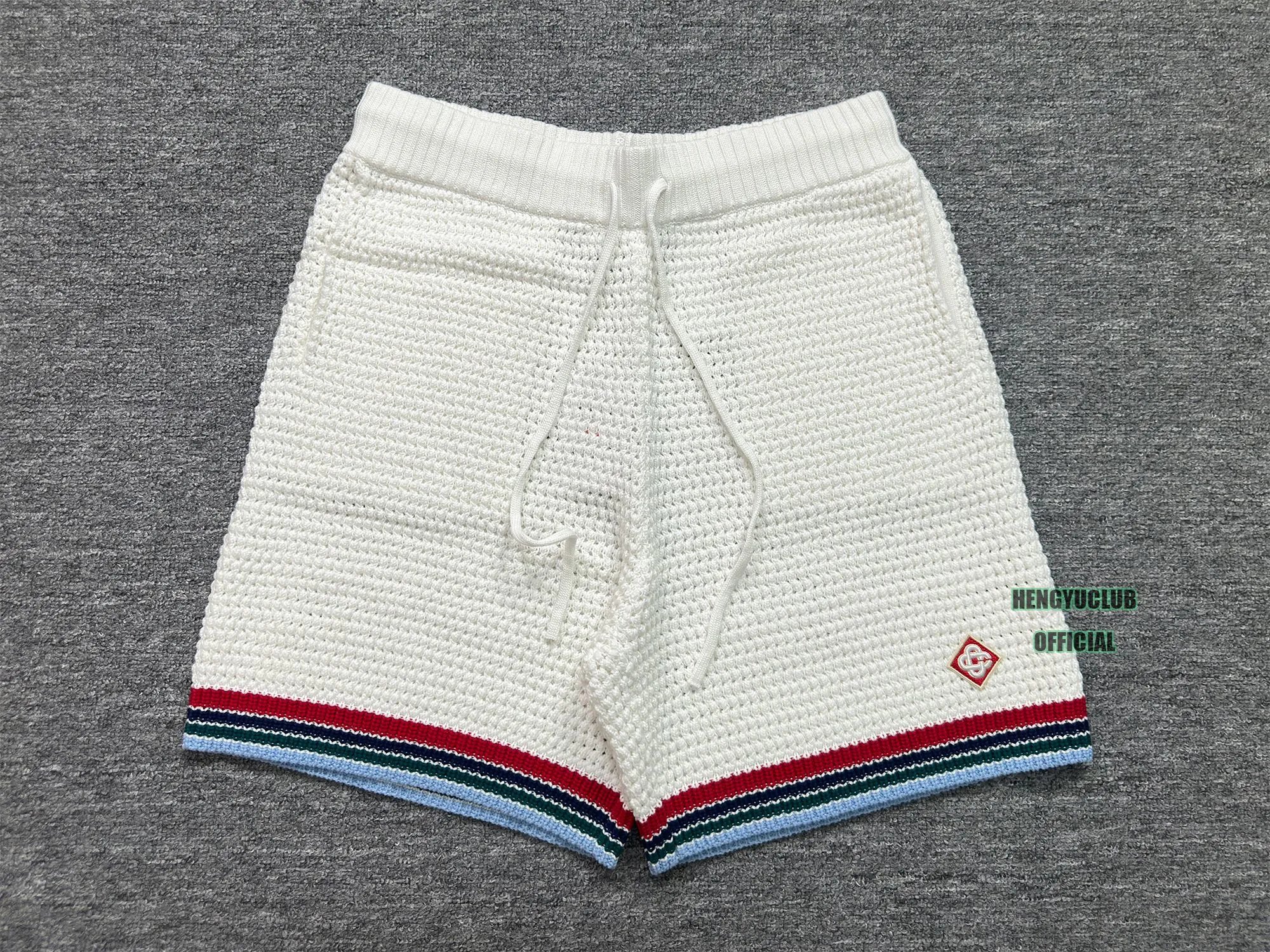 White Knit Shorts with Colorful Stripes