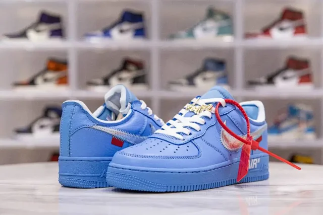 Off-White x Nike Blue Leather MCA Air Force 1 Sneakers Size 43 Off-White x  Nike