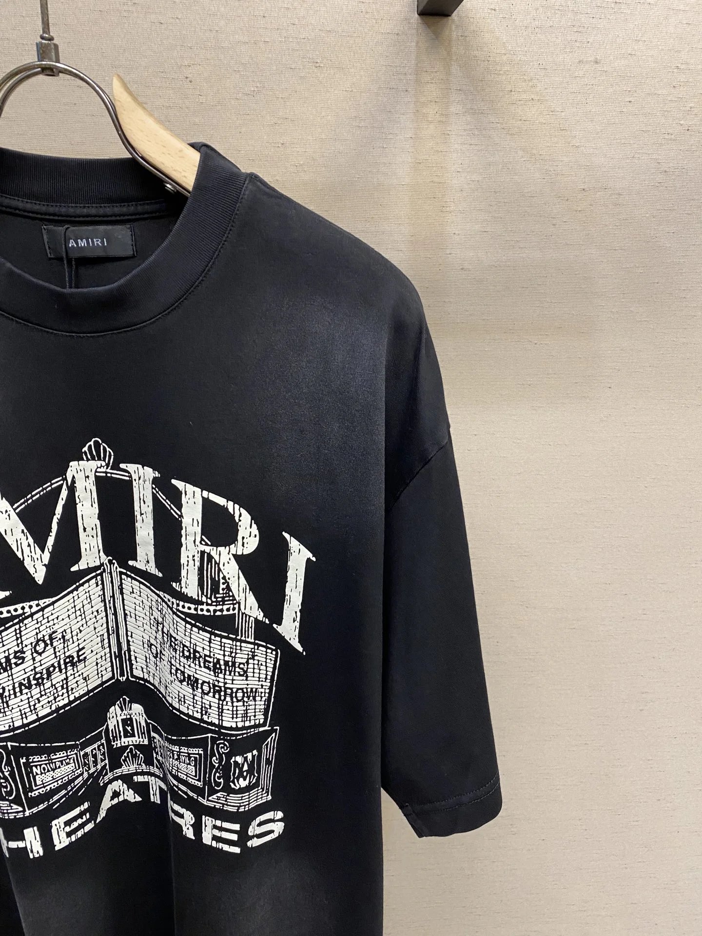 New heavy washed and distressed pure cotton round neck short sleeves