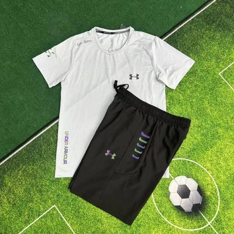 Under Armour UA-Spec White T-Shirt and Black Performance Shorts Set Activewear - 1