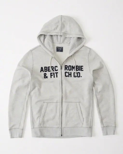 AF (Fleece-Lined) Men's Zip-Up Hoodie, Pure Cotton Fleece, Embroidered Patch Appliqué, Metal Hardware Details, Multiple Colors Available, US Sizing Runs One Size Large