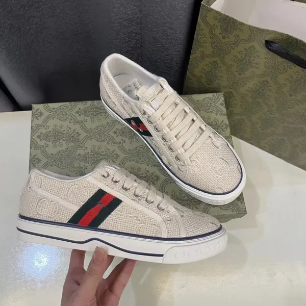 Gucci Ace Embroidered Canvas Sneakers Beige - 1