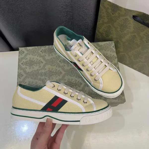 Gucci Ace Canvas Sneakers Beige Green Red Striped Sneakers - 1