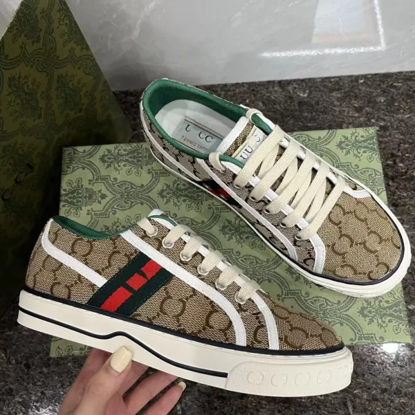 Gucci Tennis 1977 GG Canvas Sneakers Beige Green Red - 1