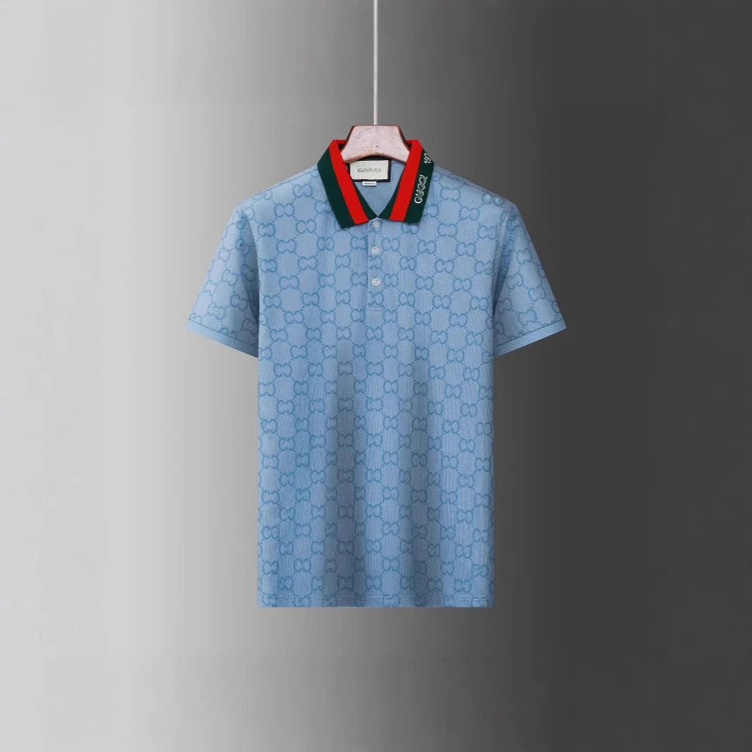 Gucci GG Pattern Shirt Web Collar Light Blue