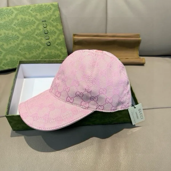 Gucci GG Supreme Baseball Cap Beige Pink Logo Hat - 7