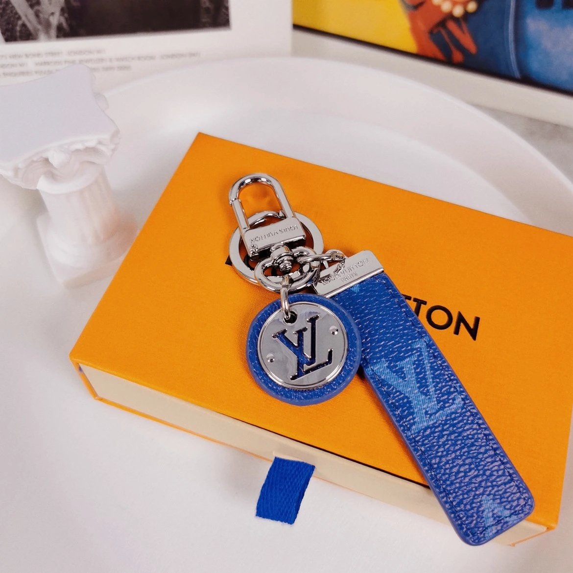 Louis Vuitton Crab Charm Sky Blue Monogram Leather Keychain - 72