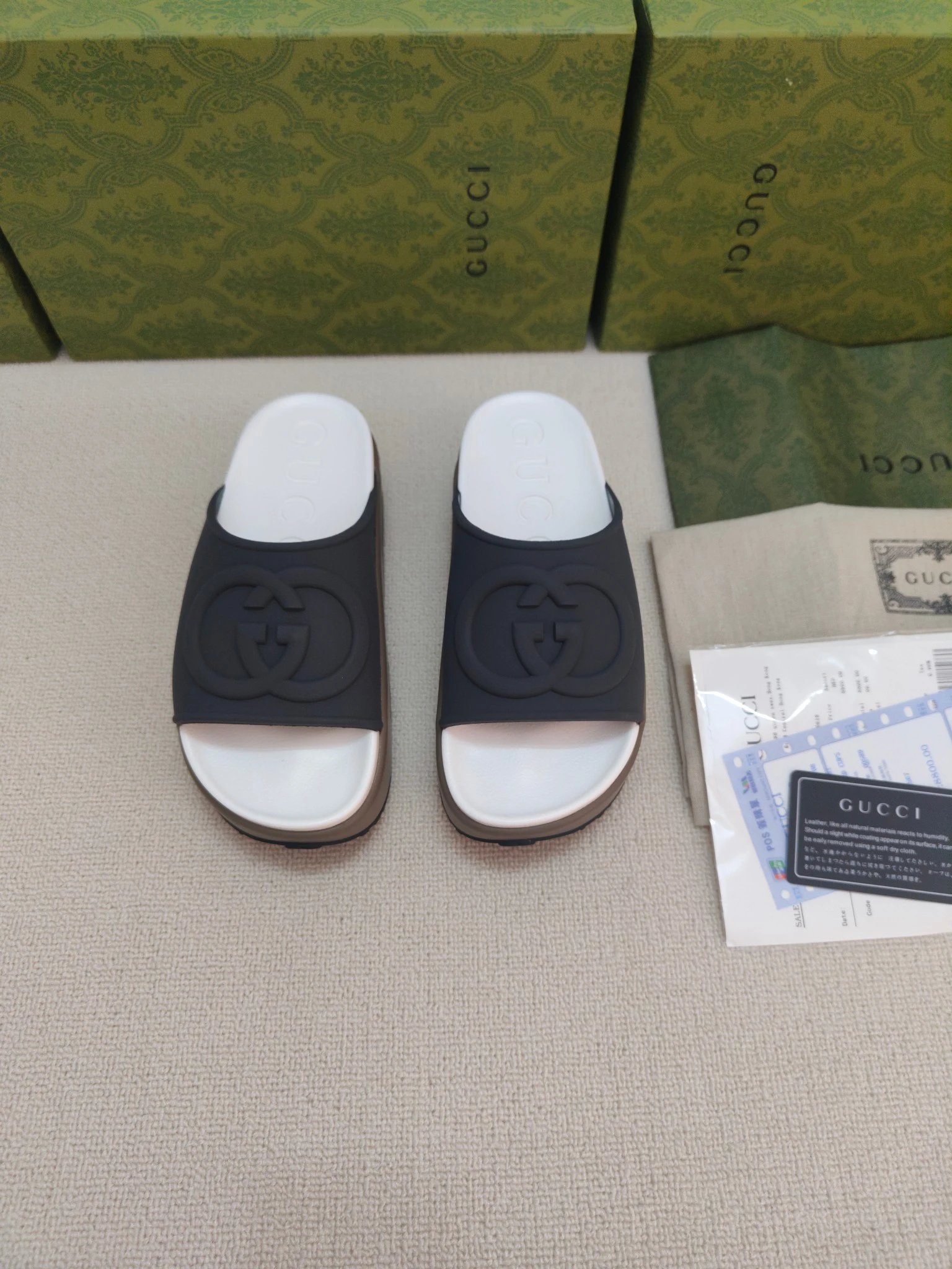 Gucci Gray Double G Platform Slide Sandals Unisex Summer
