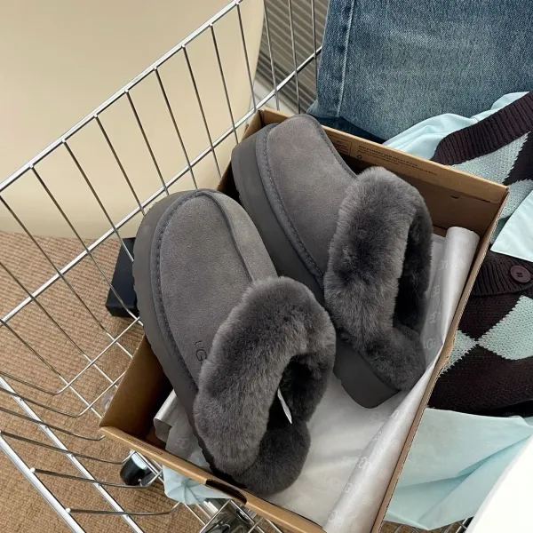 UGG Fluff Platform Slippers Beige Sheepskin Slippers - 13