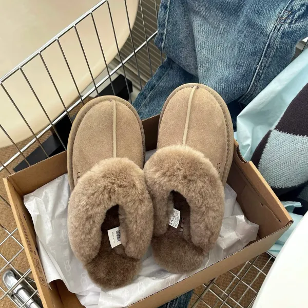 UGG Fluff Platform Slippers Beige Sheepskin Slippers - 8
