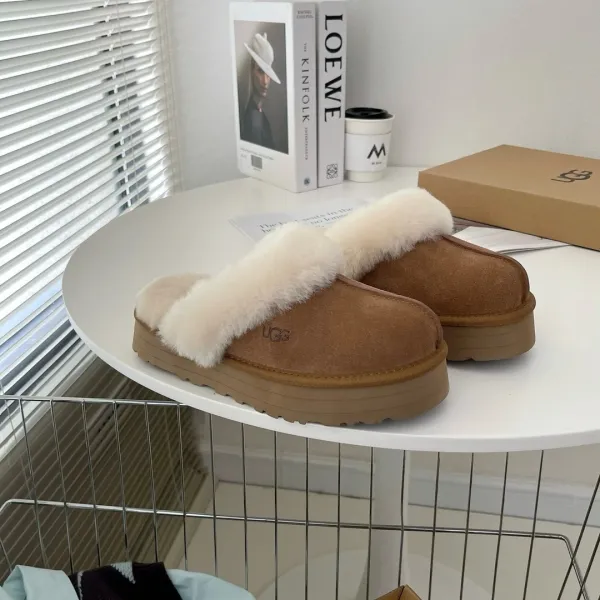 UGG Fluff Yeah Platform Slippers Beige Shearling Slipper - 1