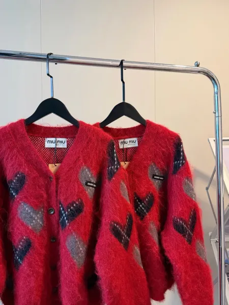 Miu Miu Heart-Print Mohair Cardigan Red - 10
