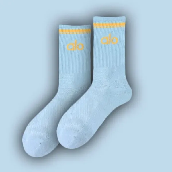 Alo Yoga Logo Socks Light Blue with Yellow Stripe - 1