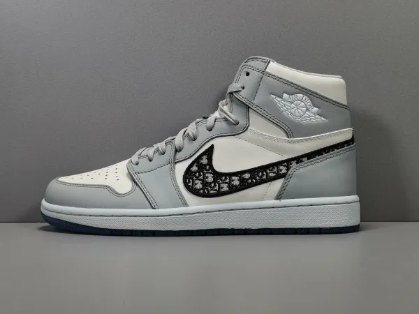 Dior x Air Jordan 1 High OG Gray Oblique Sneakers - 1