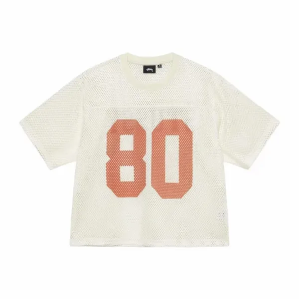 Stüssy Mesh Jersey Number 80 Cream Orange T-Shirt - 1