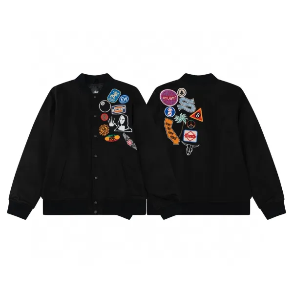 Stüssy Patchwork Varsity Jacket Black - 1