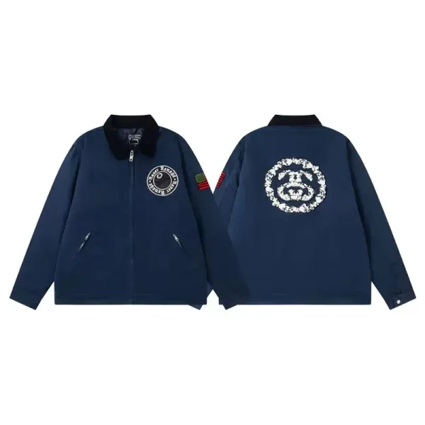 A Bathing Ape Bape Sta Logo Patchwork Jacket Navy Outerwear - 1