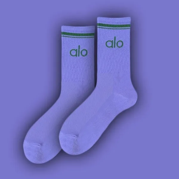 Alo Yoga Classic Ribbed Socks Purple with Green Logo - 1