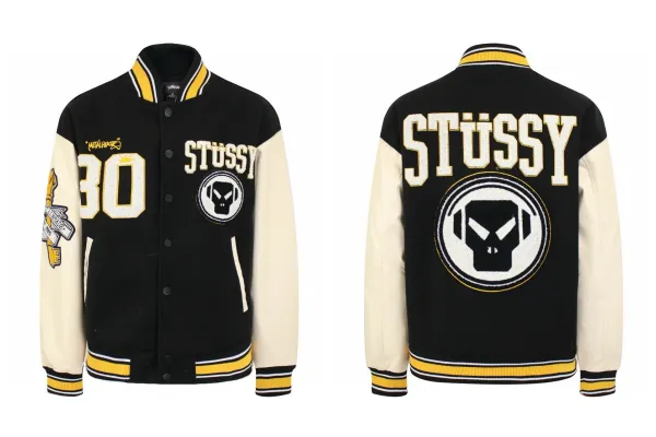 Stüssy x Metalheadz Varsity Jacket Black Beige Yellow - 1