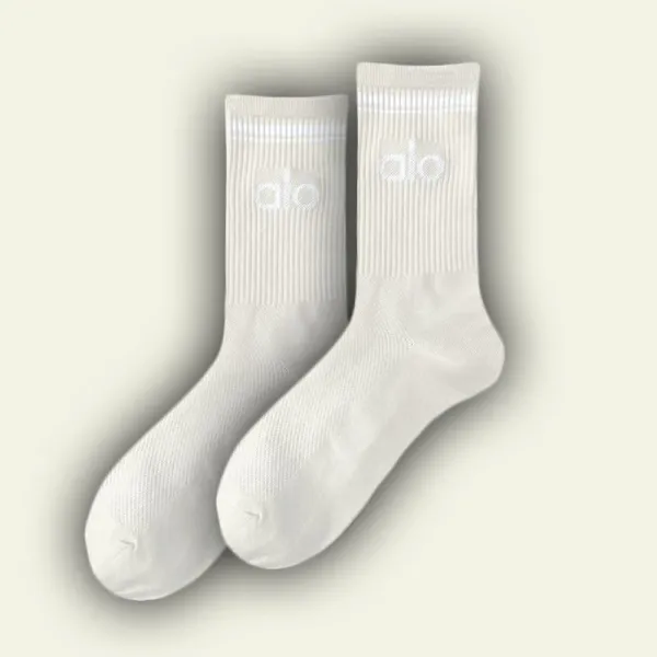 Alo Yoga Classic Ribbed Logo Socks White - 1