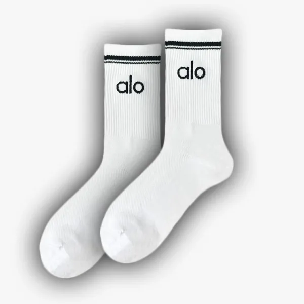 Alo Yoga Classic Logo Crew Socks White - 1