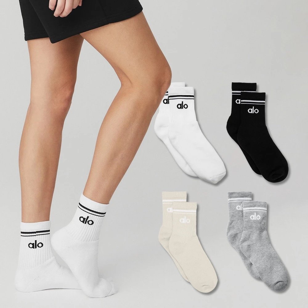 Alo Yoga Logo Socks White with Pink Trim Socks - 5