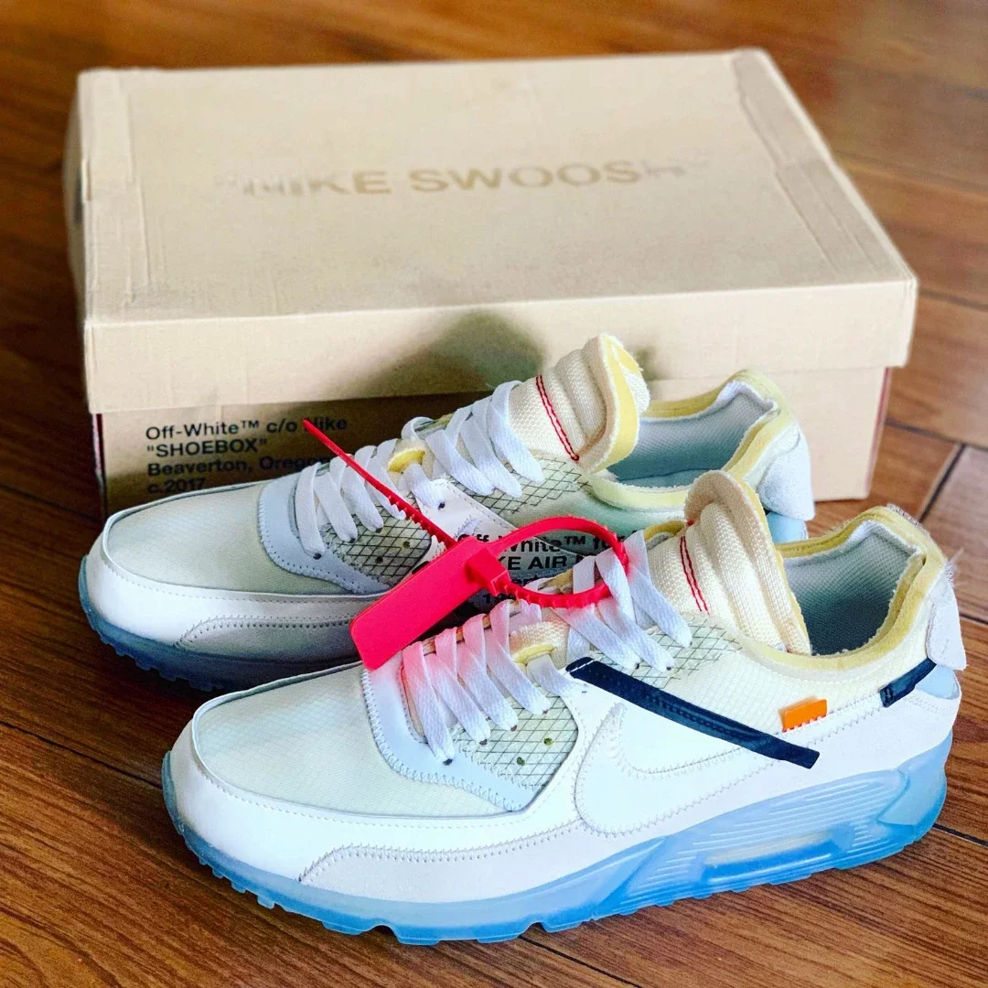 包邮原装Nike Air Max 90 OFF WHITE & NIKE联名限量气垫跑步鞋小白鞋