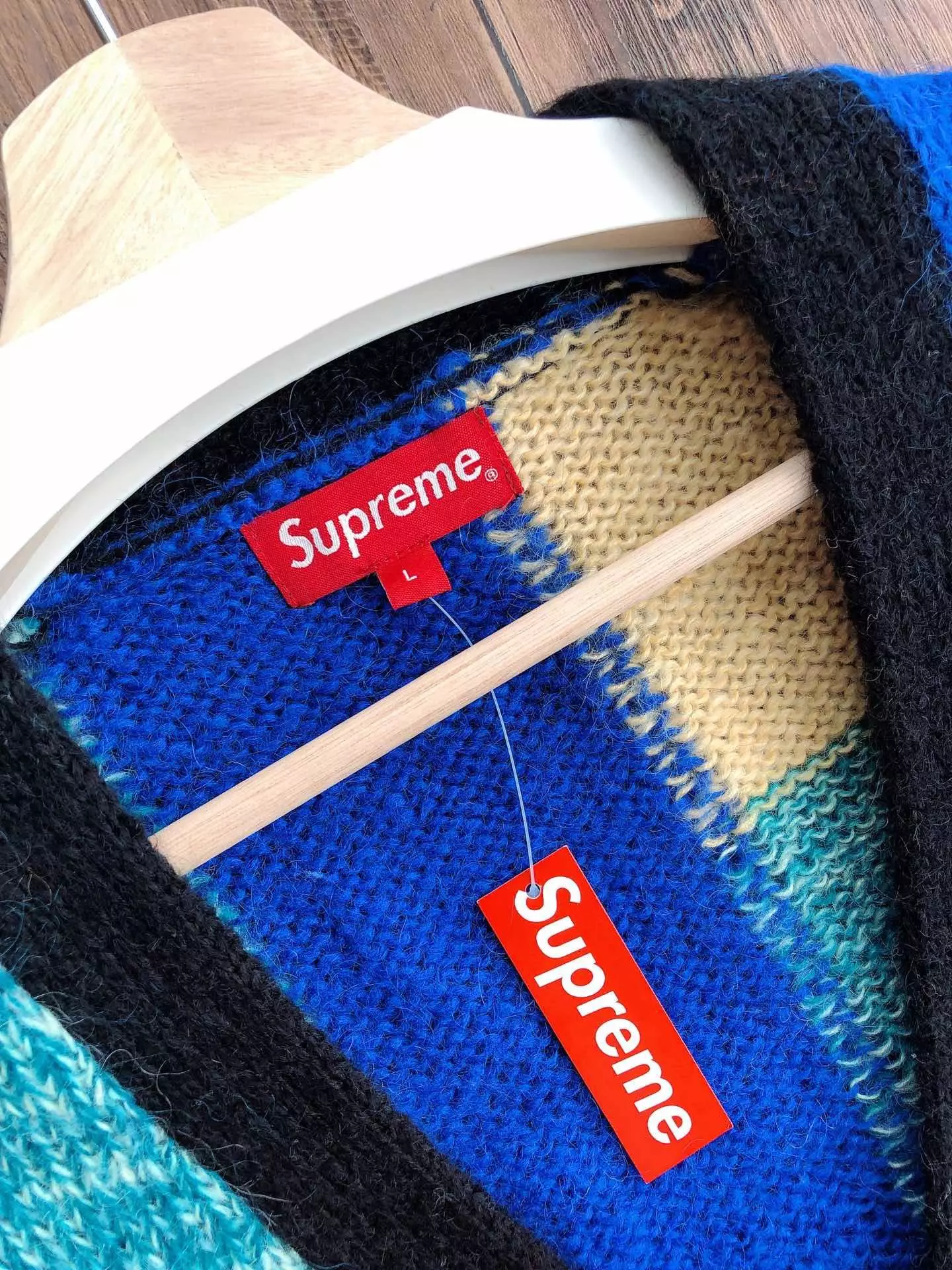 SUPREME 19SS PATCHWORK MOHAIR CARDIGAN 彩色拼接开衫马海毛针织开衫