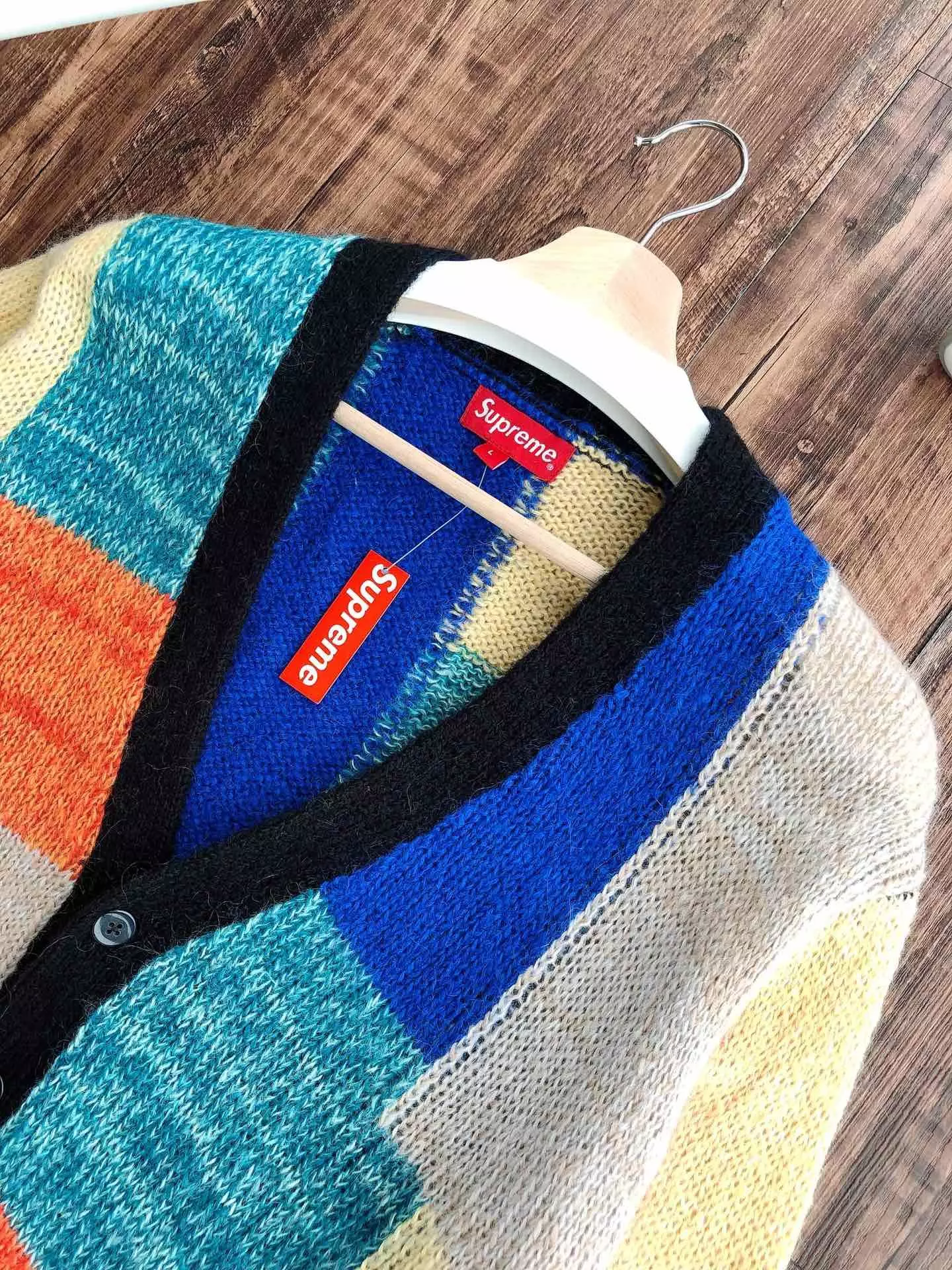 SUPREME 19SS PATCHWORK MOHAIR CARDIGAN 彩色拼接开衫马海毛针织开衫