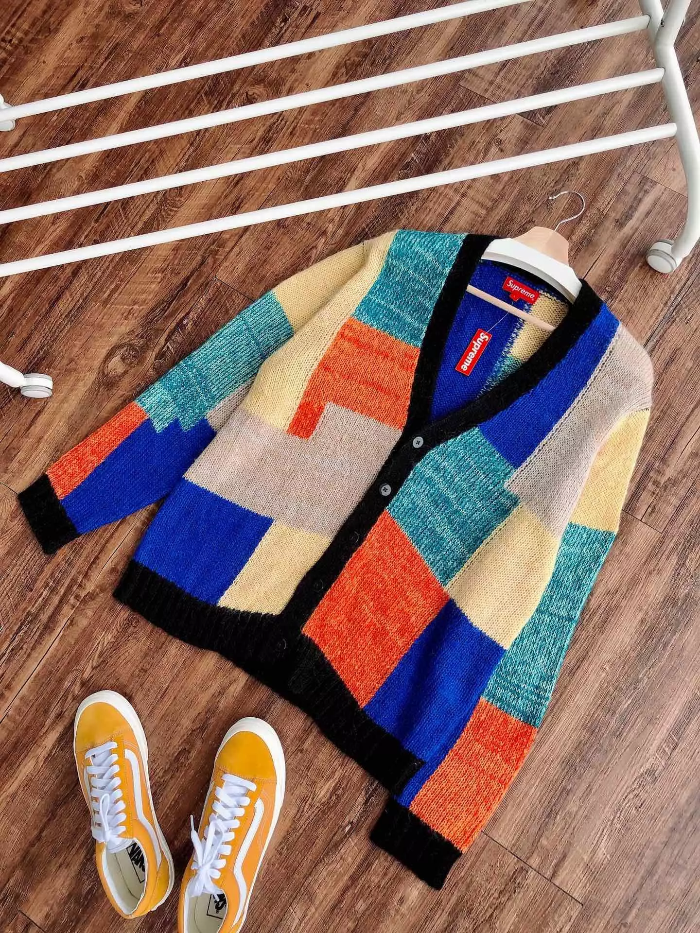 SUPREME 19SS PATCHWORK MOHAIR CARDIGAN 彩色拼接开衫马海毛针织开衫