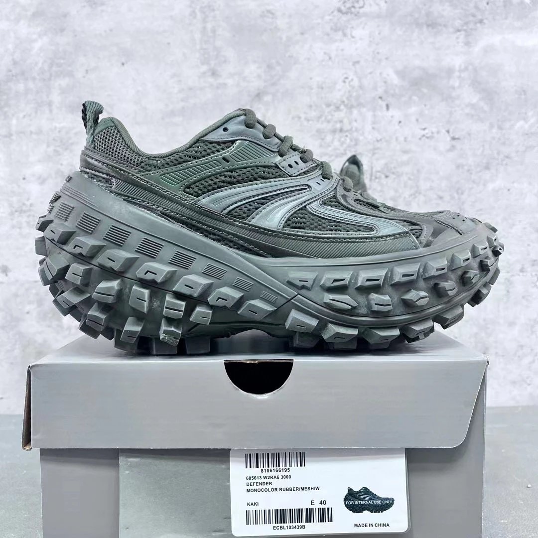 AKA Fashion Kaki Defender Monocolor Rubber / Mesh Sneakers Chunky Sneakers