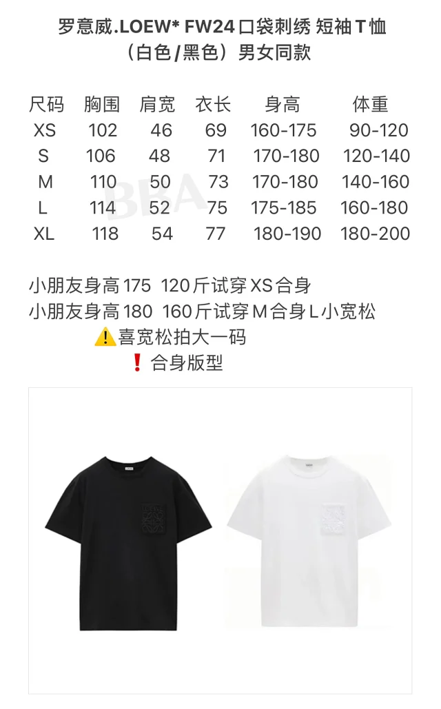 【高定版】罗意威.LOEWE FW24口袋刺绣 短袖T恤