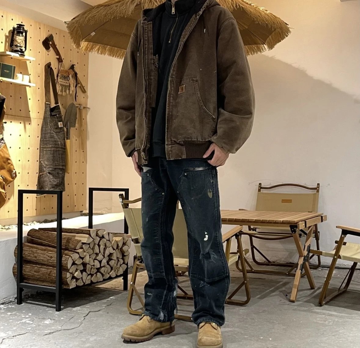 Vintage Style J130 Washed Zip-Up Hooded Jacket