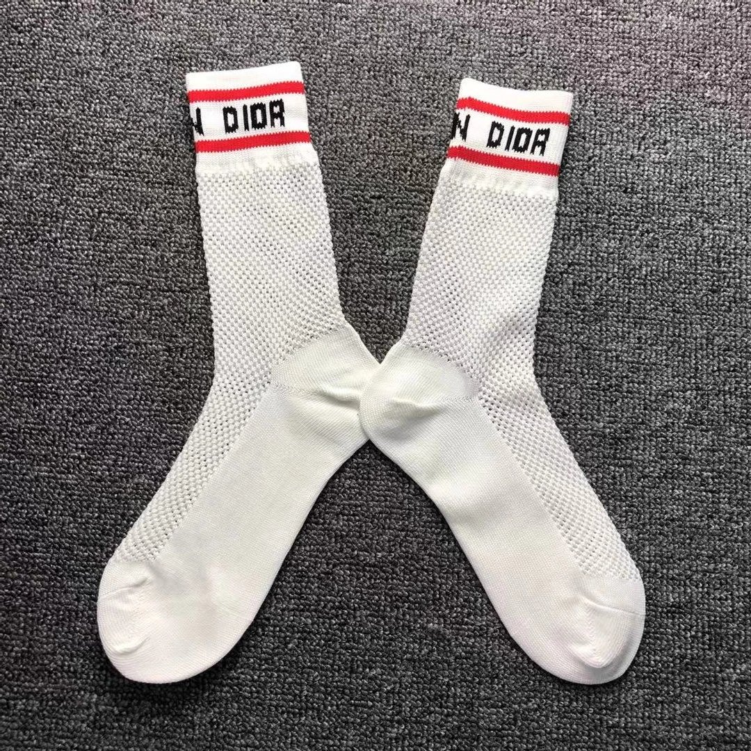 Dior Socks White Mesh with Logo Cuff Socks - 7