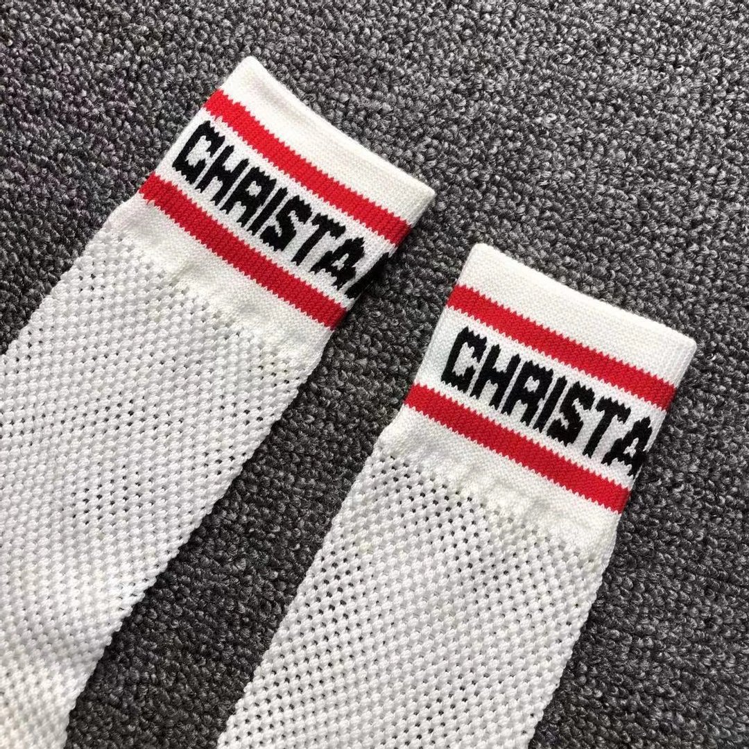 Dior Socks White Mesh with Logo Cuff Socks - 4