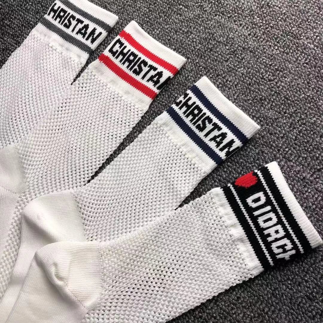 Dior Socks White Mesh with Logo Cuff Socks - 3