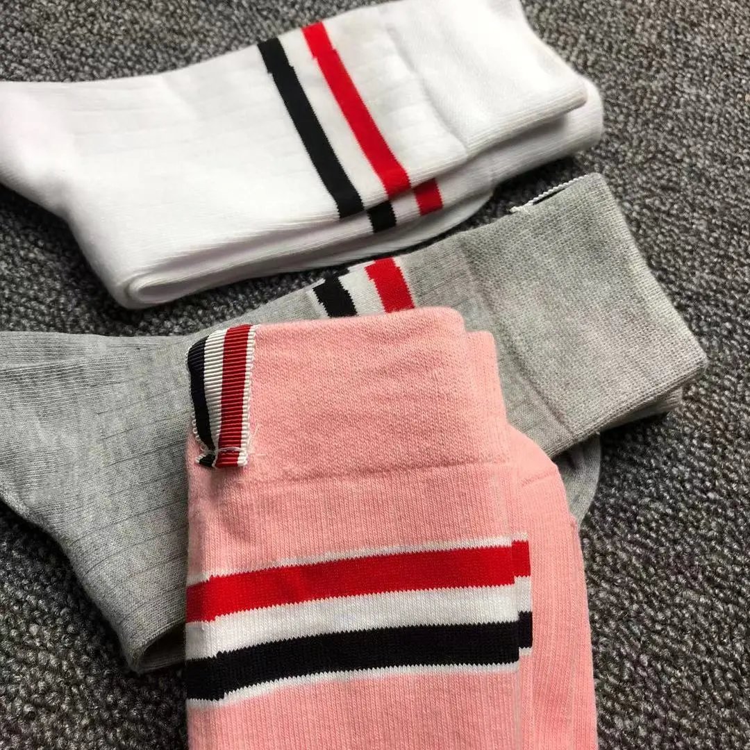 Thom Browne Stripe-Trimmed Gray Ribbed Crew Socks - 3