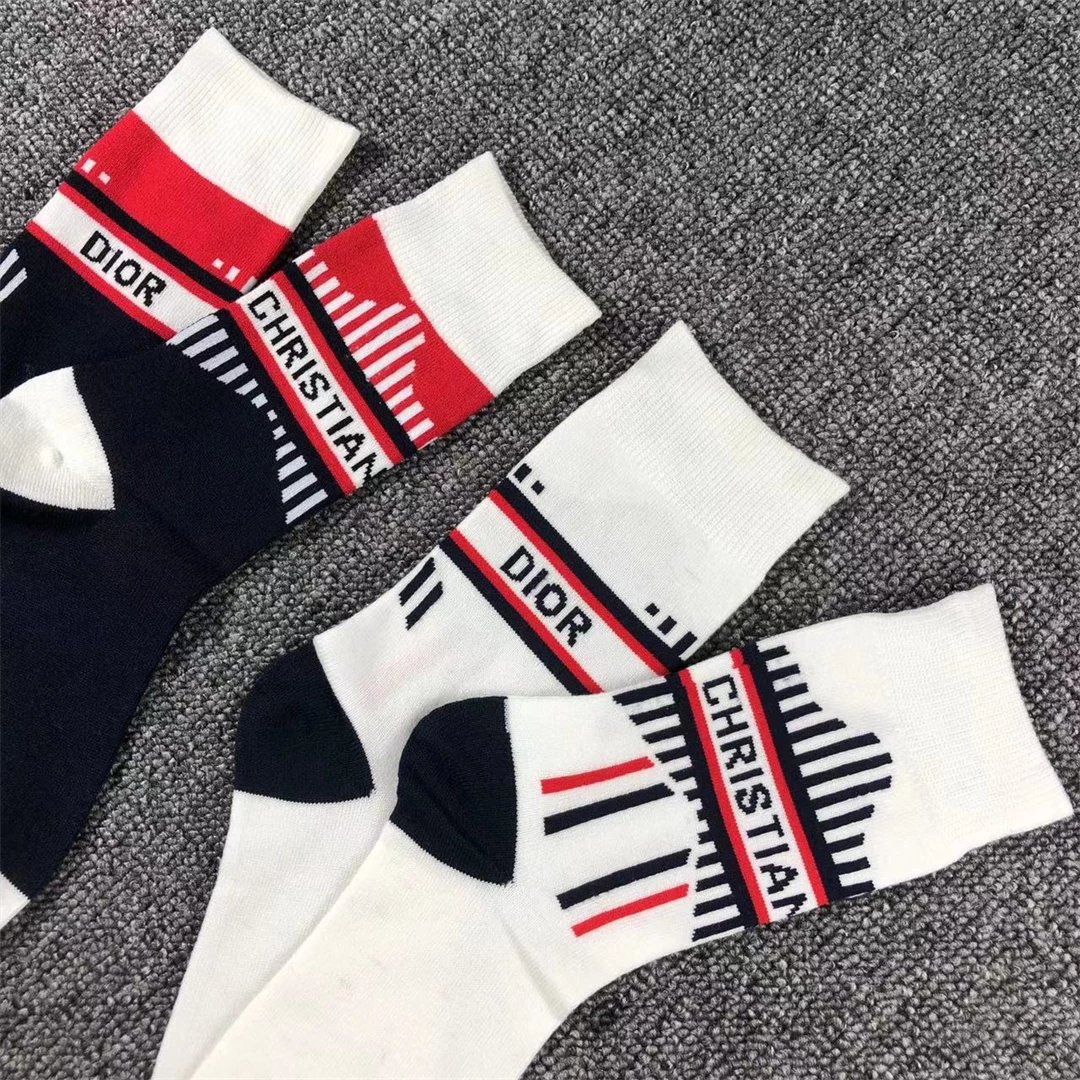 Dior Oblique Stripe Socks Navy Red White - 4