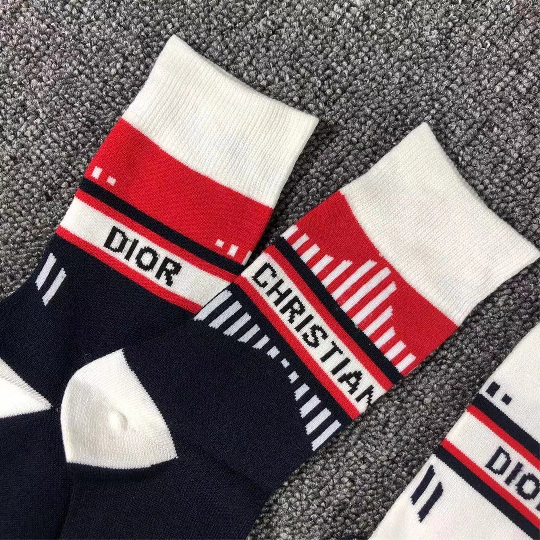 Dior Oblique Stripe Socks Navy Red White - 3