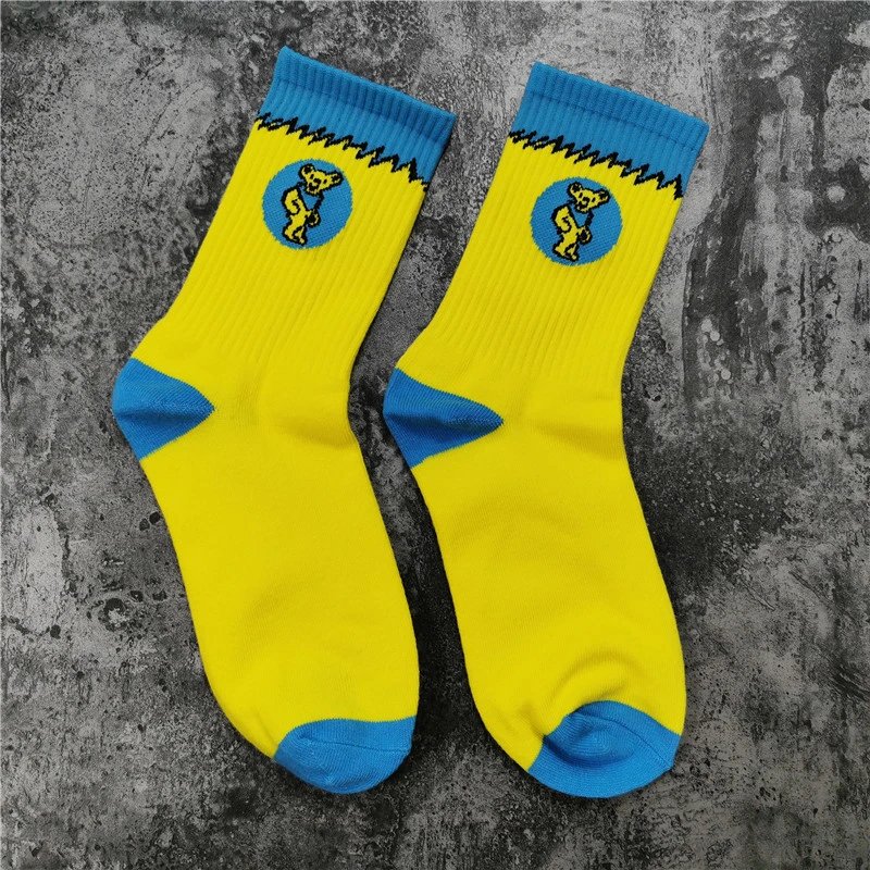 Design Grateful Dead Dancing Bear Yellow and Blue Crew Socks