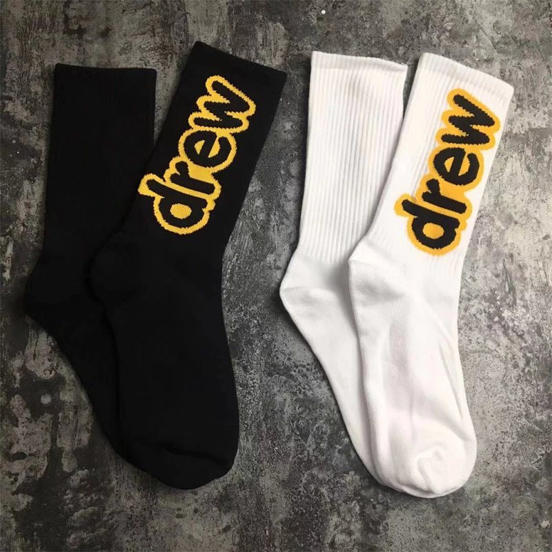 drew House Socks现货荧光黄DREW大字母袜