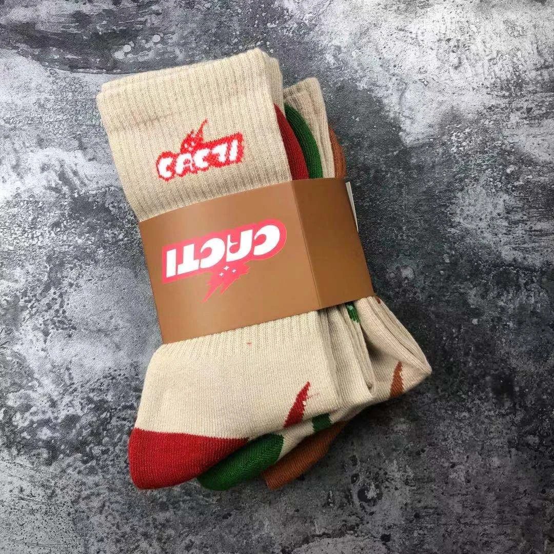 Cactus Jack Cactus Print Crew Socks Beige Red Socks - 3