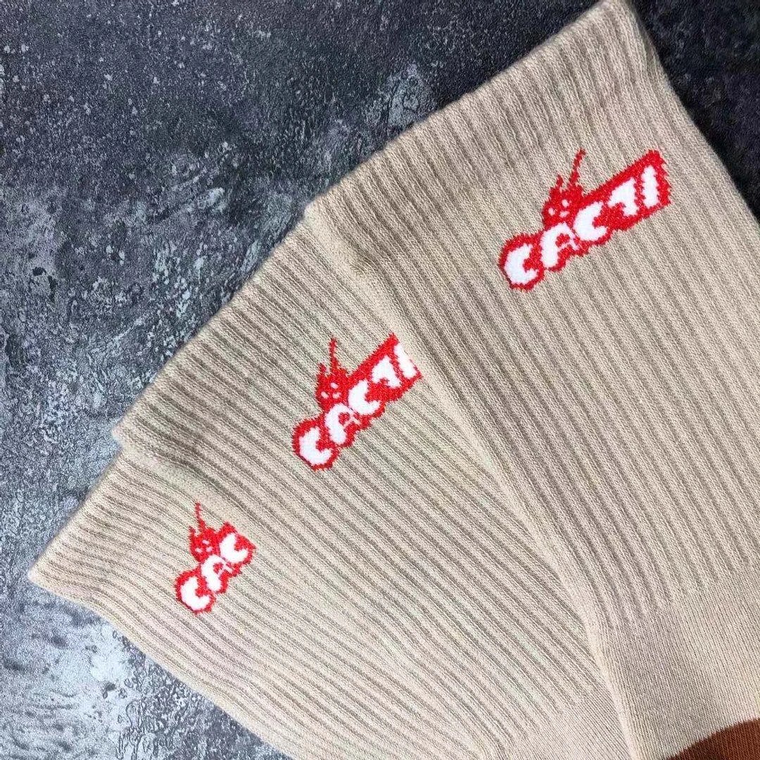 Cactus Jack Cactus Print Crew Socks Beige Red Socks - 4