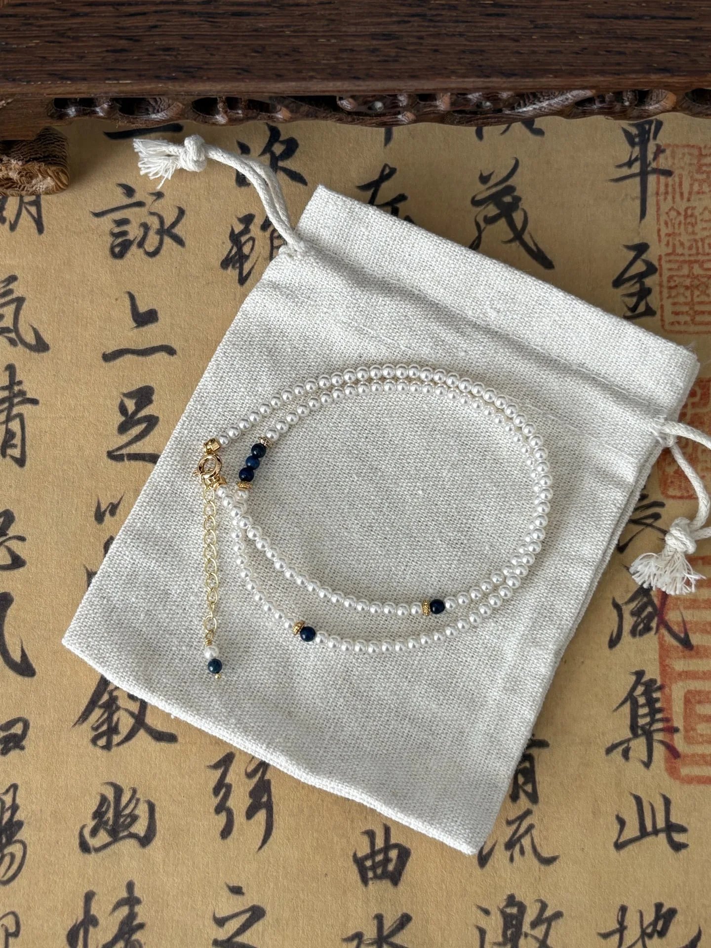 New Chinese Style Lapis Lazuli Pearl Collarbone Necklace