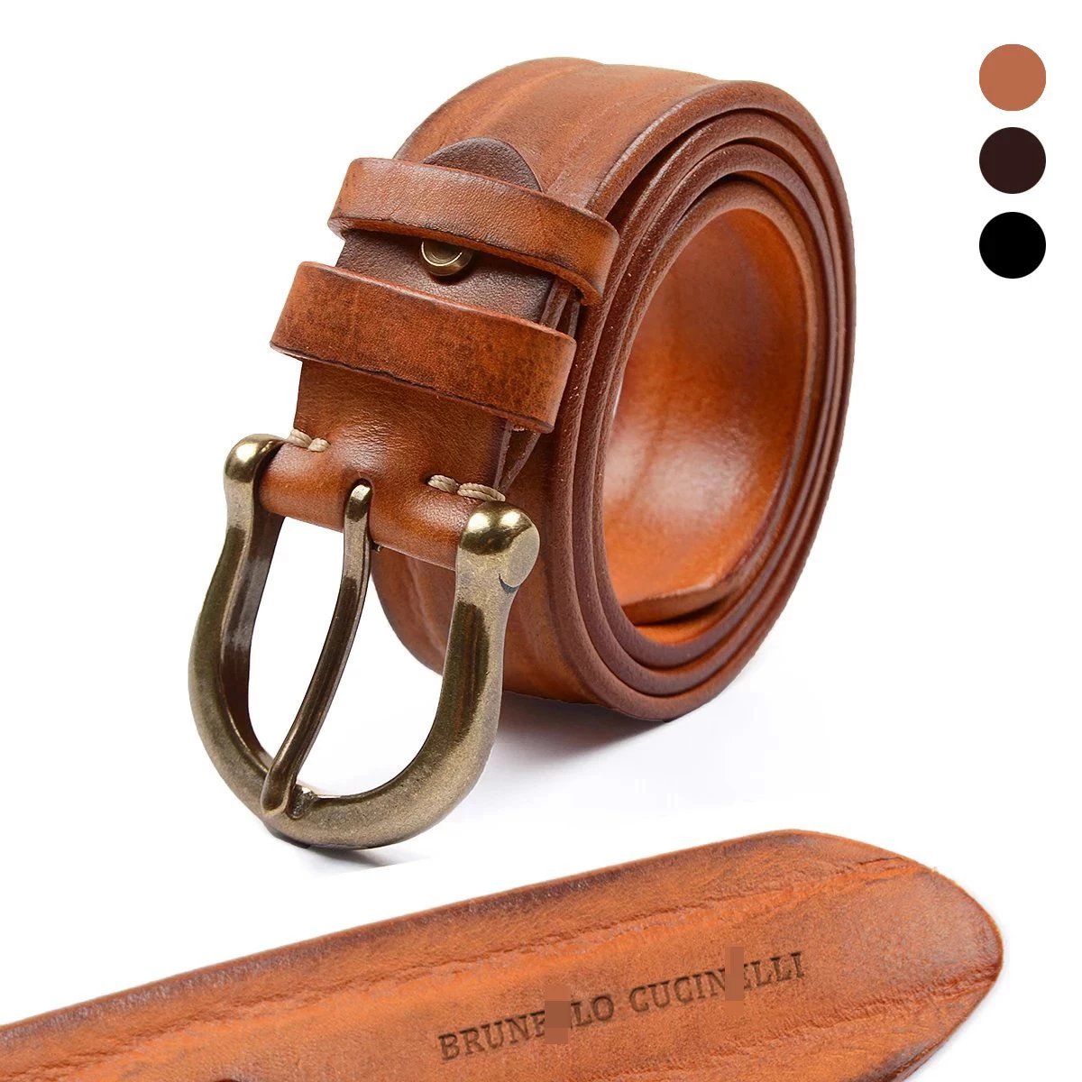 BC Same Style Men's Leather Belt, Official Website Price $4200, Retro High-End Texture, Horseshoe Buckle Pure Copper Buckle Full-Grain Leather, Vegetable-Tanned Leather, Exquisite LOGO Engraving/Printing, Premium Full-Grain Product, Elegant and Stylish K2411092333