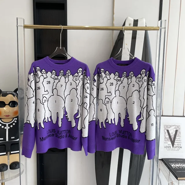 Louis Vuitton Studio Jacquard Crewneck, Purple, L