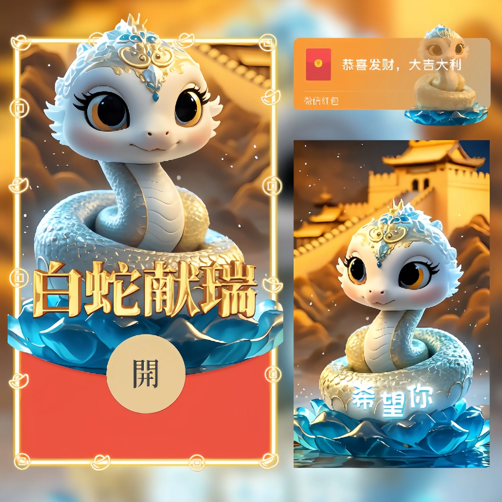 【卡密兑换】微信红包封面『白蛇献瑞/新年祝福/ln』官方卡密丨端内兑换丨24小时自助提卡！